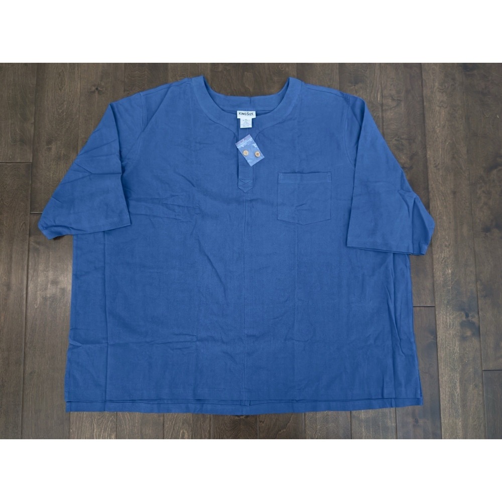 New Kingsize Mens Blue Henley Collar Shirt 100% Cotton Size 6XL Shirt Pocket